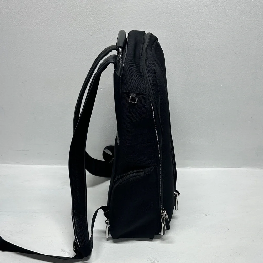 Tumi Arrive Logan Laptop Backpack Zip Rusksack Travel Bag Leather Nylon Black